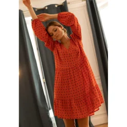 Robe courte Delia orange en viscose