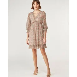 Robe courte empire imprimée écru