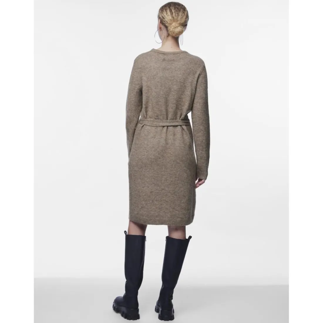 Robe courte en maille marron Ode