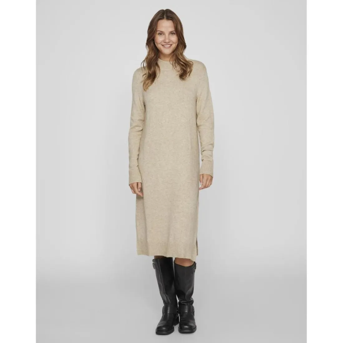 Robe courte en maille marron clair Bree