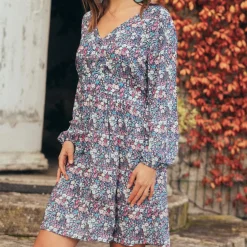 Robe courte imprimée Nina Réédition bleu en viscose