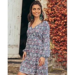 Robe courte imprimée Nina Réédition bleu en viscose
