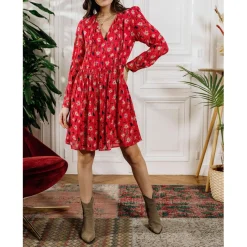 Robe courte LEONIDE violet en viscose