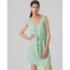 Robe courte Regular Fit Rayures Col en V Sans manches Court blanc Leah