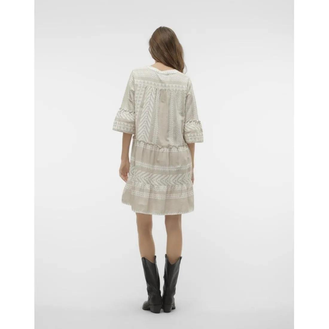 Robe courte tunique court col en v manches larges manches 3/4 gris Skye