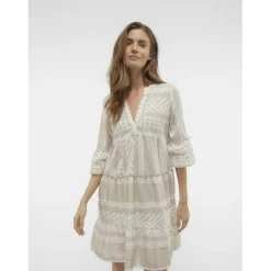 Robe courte tunique court col en v manches larges manches 3/4 gris Skye