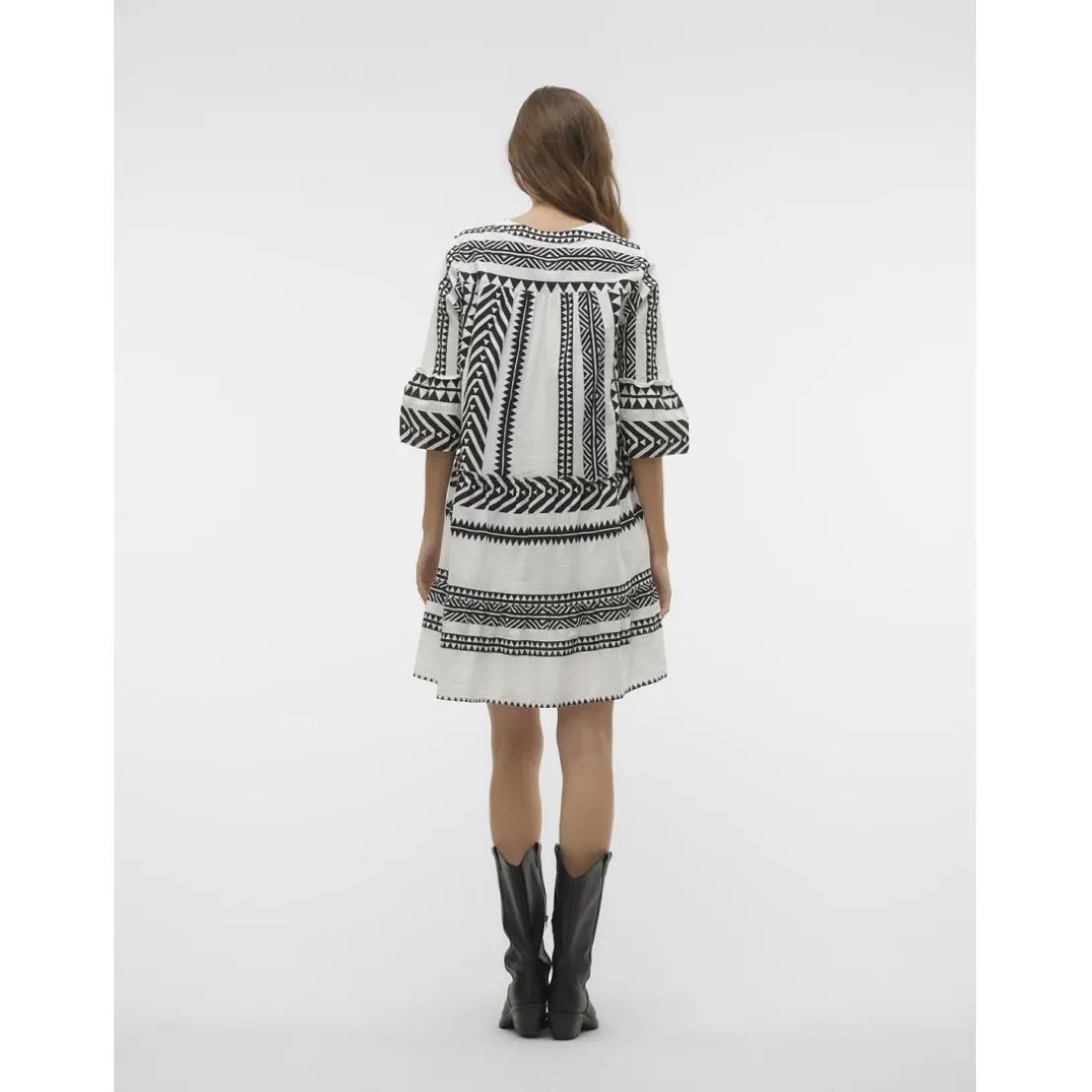 Robe courte tunique court col en v manches larges manches 3/4 blanc Zoe