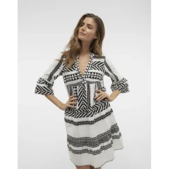 Robe courte tunique court col en v manches larges manches 3/4 blanc Zoe