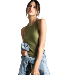 Robe débardeur longue en coton - Verte