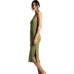 Robe débardeur longue en coton - Verte