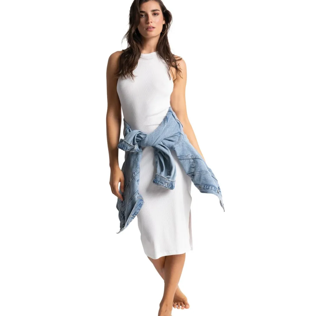 Robe débardeur longue en coton - Blanche