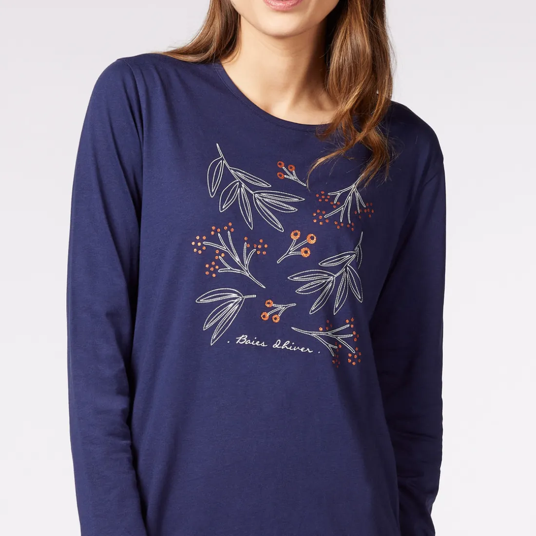 Robe de nuit - Bleu marine en coton bio