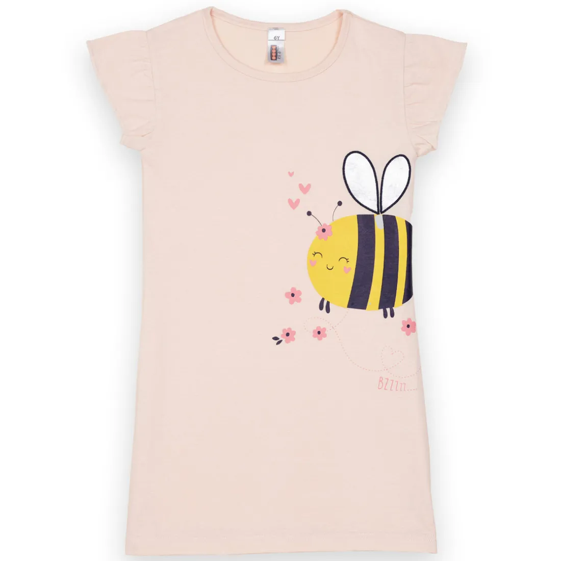 Robe de nuit filette uni imprimé Bee devant - Rose Nude