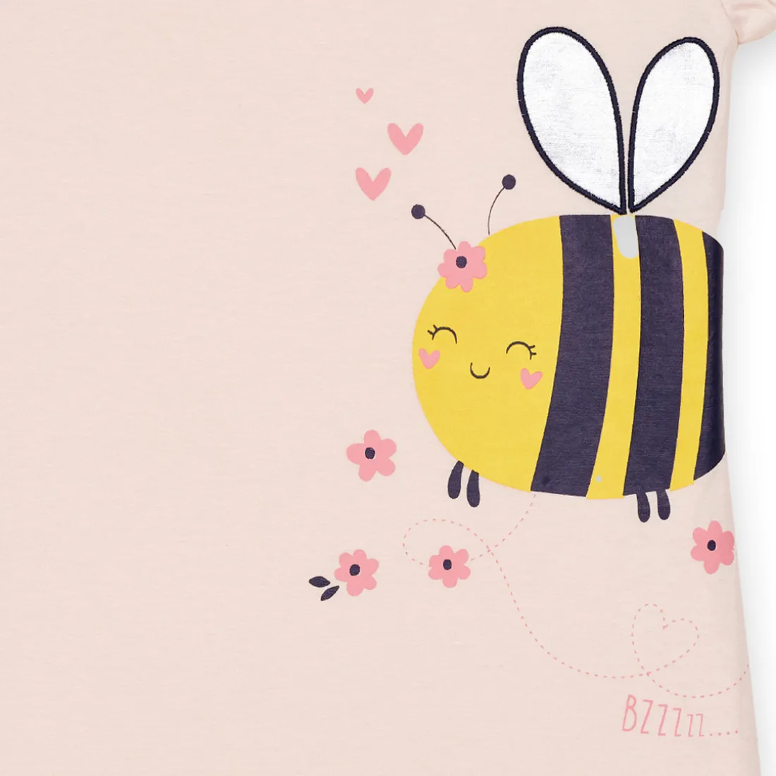 Robe de nuit filette uni imprimé Bee devant - Rose Nude