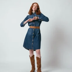 Robe en denim ceinturée Dany bleu