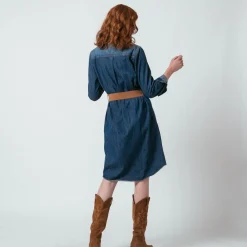 Robe en denim ceinturée Dany bleu
