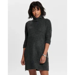Robe en maille Col bénitier Manches 3/4 Au-dessus du genou gris