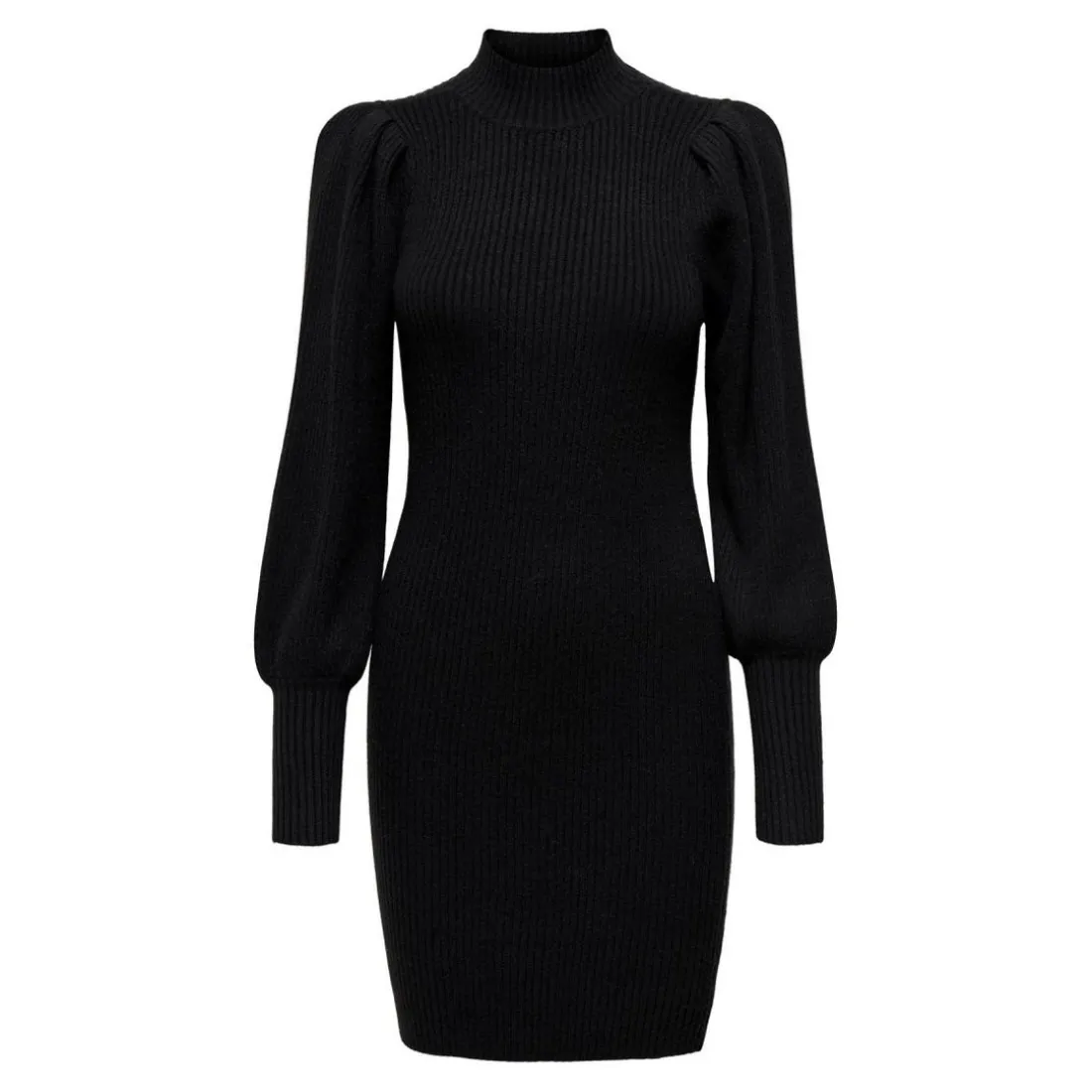 Robe en maille Col haut Manches longues Longueur mini noir