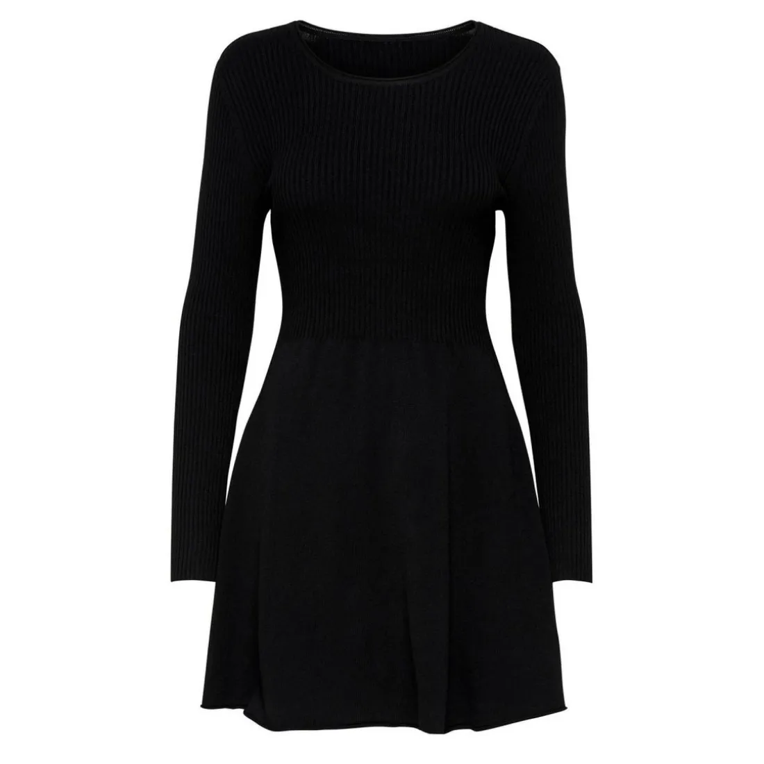 Robe en maille Col rond Manches longues Au-dessus du genou noir
