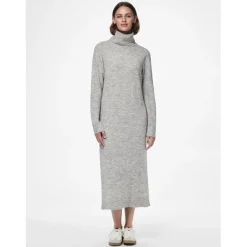 Robe en maille manches longues gris clair Vivi