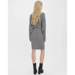 Robe en maille Regular Fit Col en V Manches longues Au-dessus du genou gris