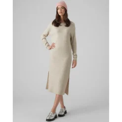 Robe en maille Relaxed Fit Col bateau Manches longues Sous le genou gris