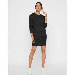 Robe en maille Relaxed Fit Col rond Manches longues Au-dessus du genou noir