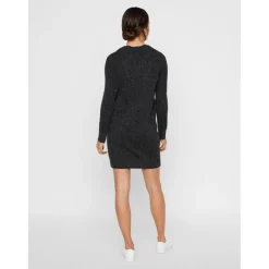 Robe en maille Relaxed Fit Col rond Manches longues Au-dessus du genou noir