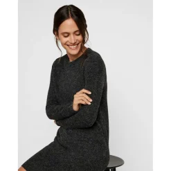 Robe en maille Relaxed Fit Col rond Manches longues Au-dessus du genou noir