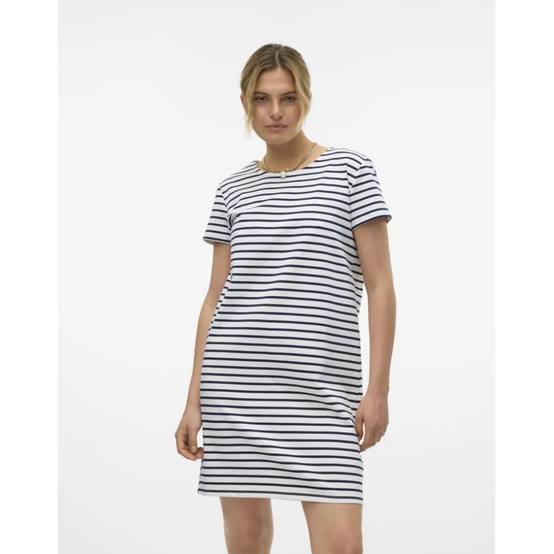 Robe fermeture éclair court col rond manches courtes blanc Maëlys