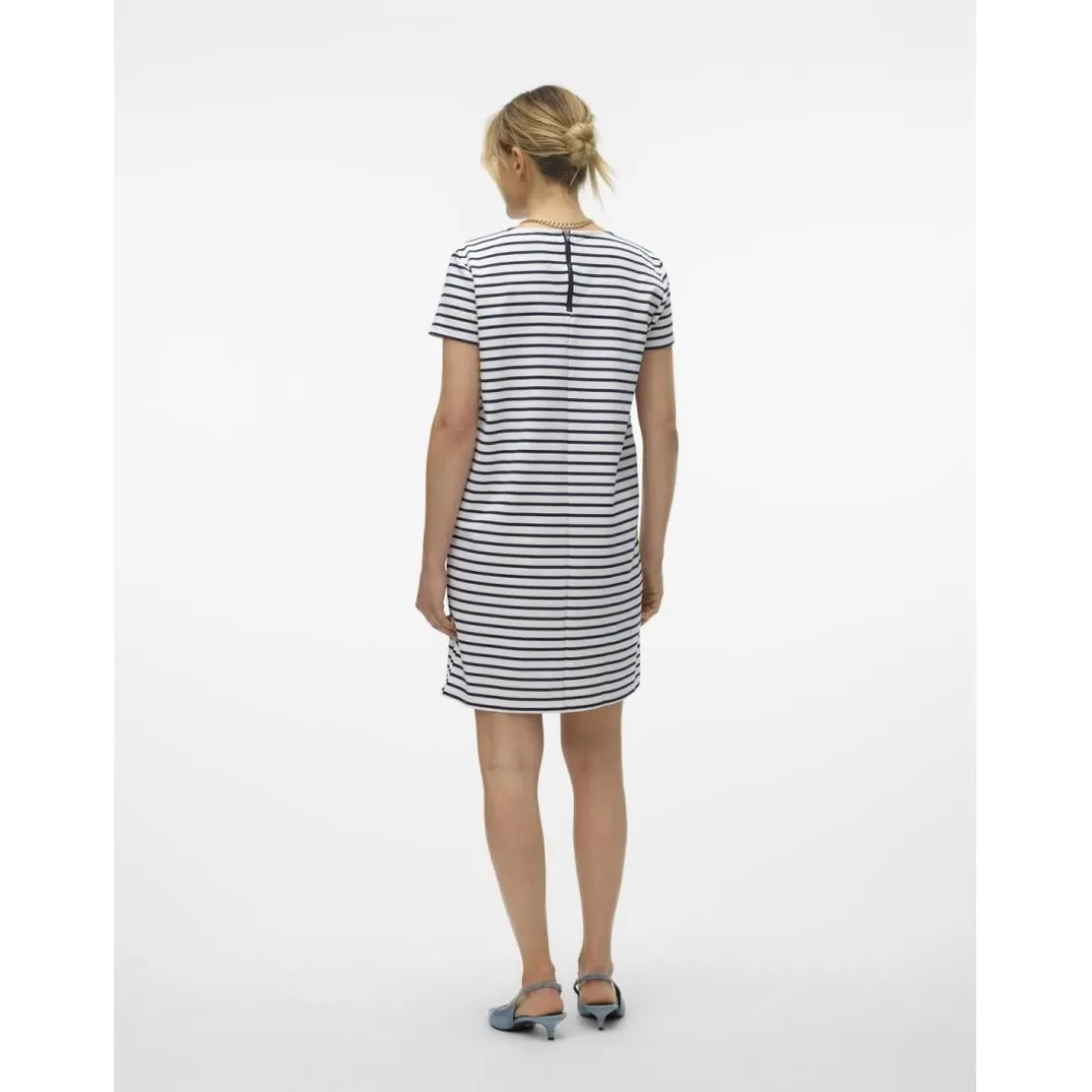 Robe fermeture éclair court col rond manches courtes blanc Maëlys