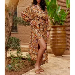 Robe imprimée RIBELLA aztek en viscose ocre