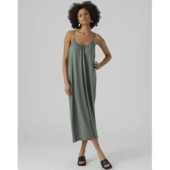 Robe longue fine bretelle vert Juno