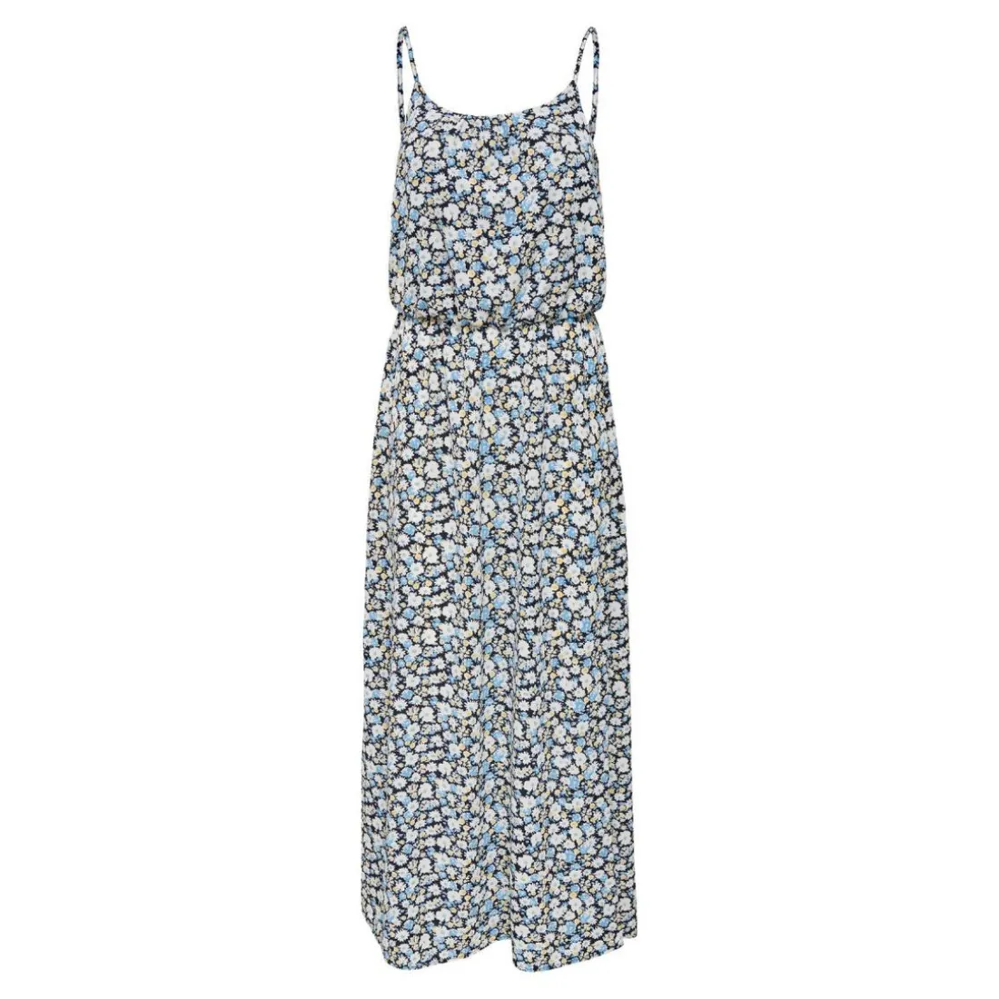 Robe longue Imprimé all over Col en U Sans manches Découpe à la taille Longueur maxi bleu