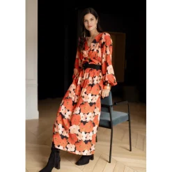 Robe longue imprimée coquelicat - Capucine rouge en viscose