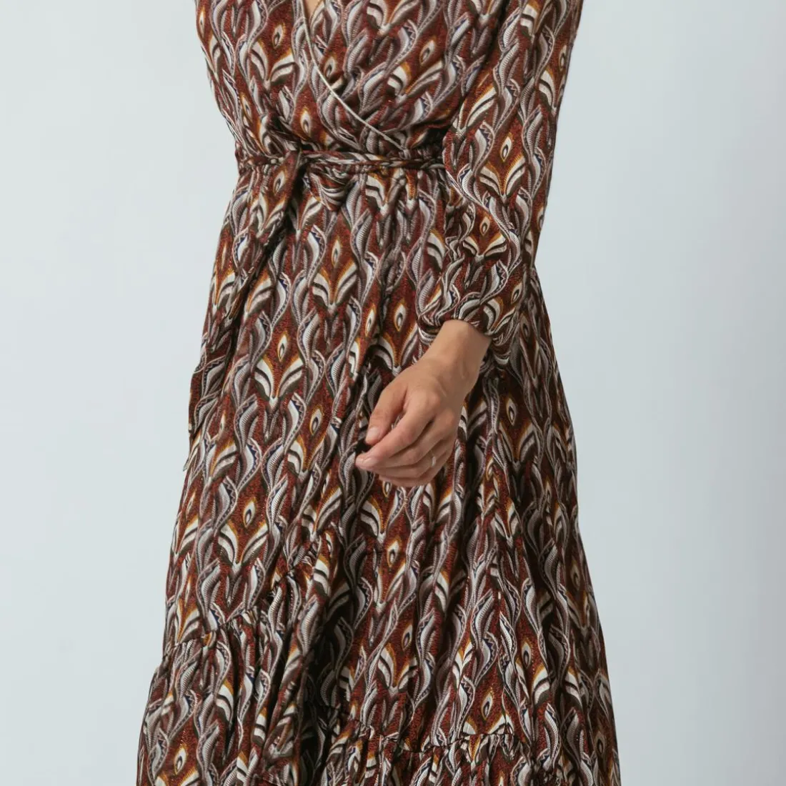 Robe longue imprimée croisée Mary bordeaux