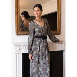Robe longue imprimée jungle Nancy gris en viscose