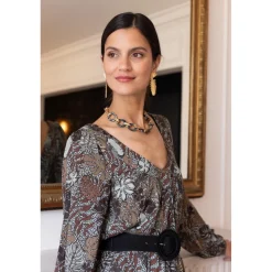 Robe longue imprimée jungle Nancy gris en viscose