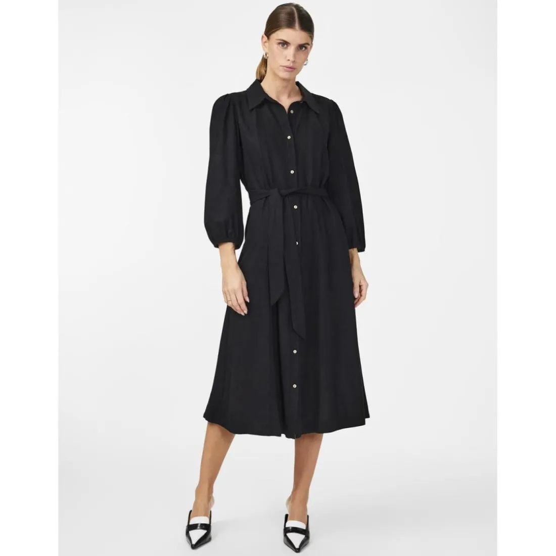 Robe longue manches 3/4 noir en lin
