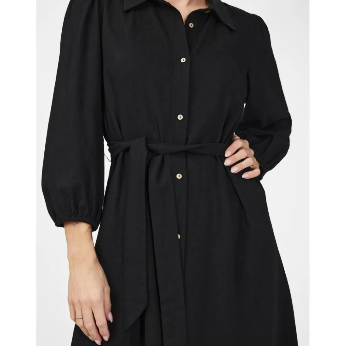 Robe longue manches 3/4 noir en lin