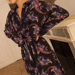Robe longue Roman noir en viscose