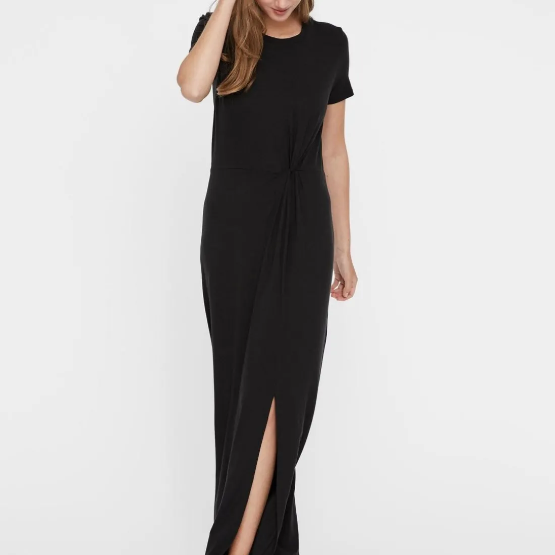 Robe longue Slim Fit Col rond Manches courtes noir