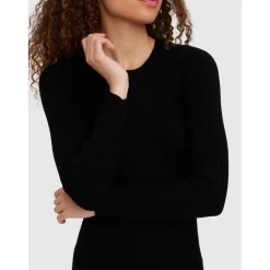Robe longue Slim Fit Col rond Manches longues noir en viscose
