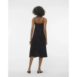 Robe longueur cheville col en v sans manches noir Bea