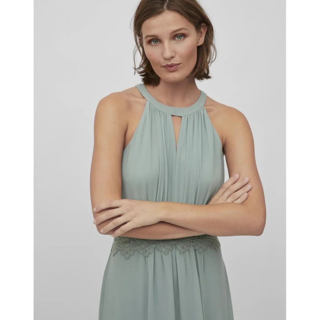 Robe longueur maxi dentelle féminine vert Nea