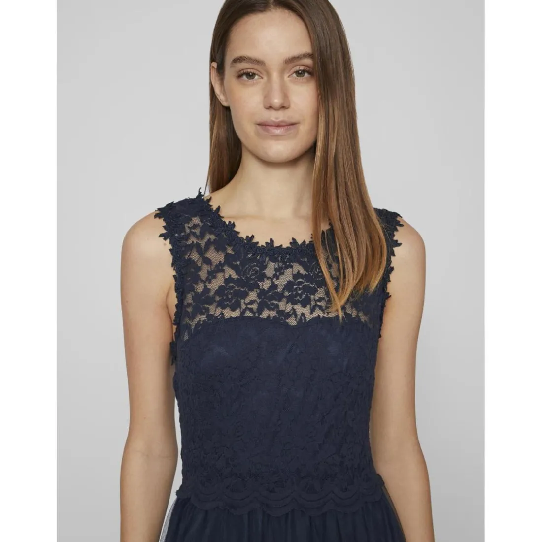 Robe longueur maxi dentelle féminine bleu Jade