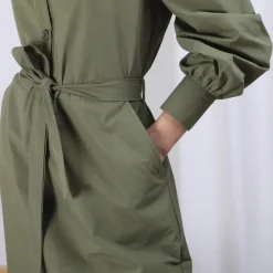 Robe manches longues ceinturée en popeline kaki Dali Réédition