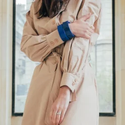 Robe manches longues ceinturée en popeline beige Dali Réédition