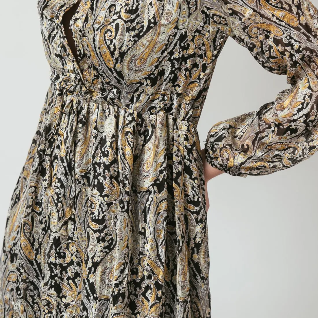 Robe manches longues imprimée Cachemire Lola noir