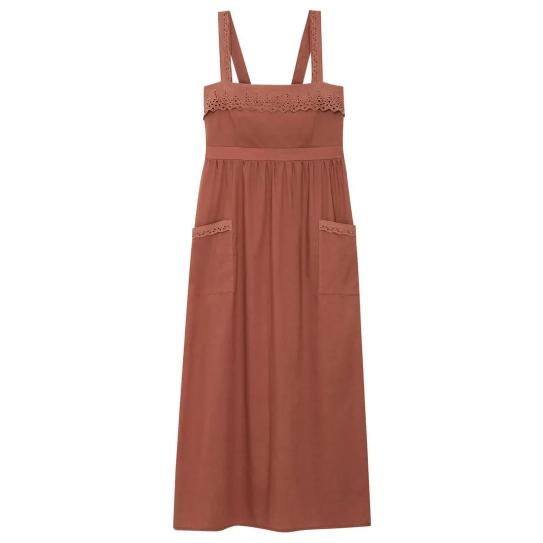 Robe midi avec broderie Sandra terracotta en coton